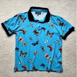 EUC Paisley & Gray Polo Tee, patterned Golf shirt, size large.